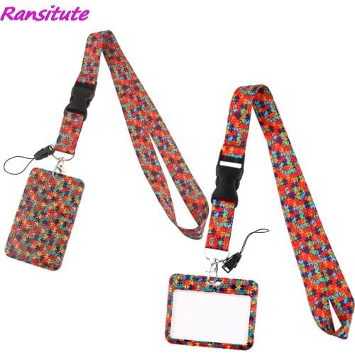 Ransitute R1992 Autism Awareness Jigsaw Neck Strap Lanyard For Keys ID Card Gym Phone Straps USB Badge Holder DIY Hang Rope