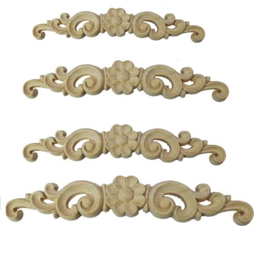 Rose Flower Woodcarving Decal Corner European Home Decorates Wood Carving Long Applique Door Bed Decorative Flower Wood Applique