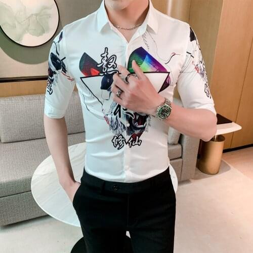 Style Short British Sleeve Shirt Men Casual Shirts Dress Clothes Business Formal Social Shirt Streetwear Nightclub Camisa Homme