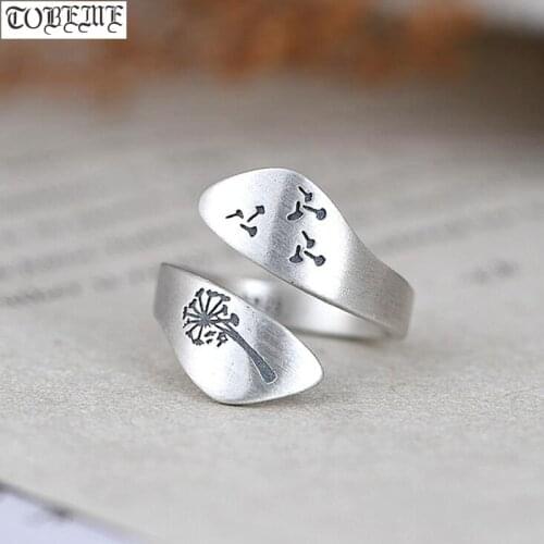 Handcrafted 100% 925 Silver Ring Thailand Silver dandelion Ring Vintage Silver Bohemia Women Ring Resizable