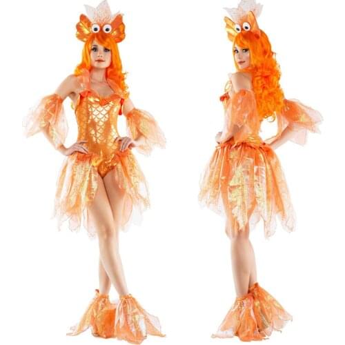 Sexy Bling Mermaid Goldfish Princess Cosplay Dress Costume Halloween Adult Fancy Dress KM10032