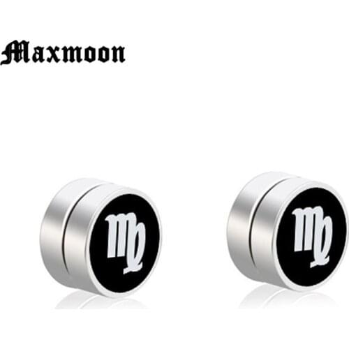 Maxmoon Hot popular Men Magnetic stud Earring Jewelry Stainless Steel Round Magnet Multicolor Earrings For Male Women fashion