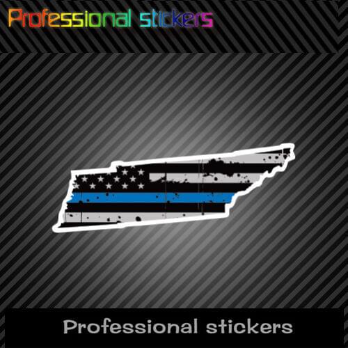 Distressed Thin Blue Line Tennessee State Shaped Subdued US Sticker Police Flag PVC Sticker Decal for Motos Car Laptop Luggage