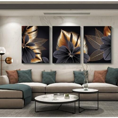 Modern Home Abstract Black Golden Plant Leaf Canvas Poster Print Decor Wall Art Painting Nordic Living Room Decoration Picture