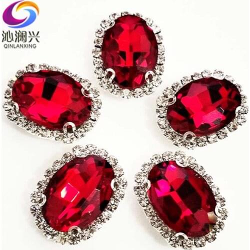 Red oval shape top quality sew on Glass Crystal buckle,flatback loose rhinestones,Diy/Clothing/wedding decoration SWTK07