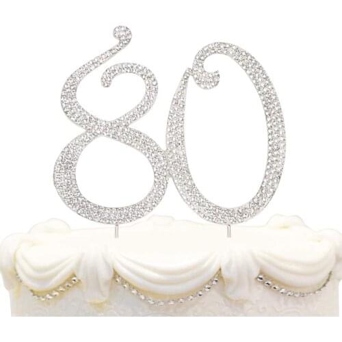 Rhinestone Cake Topper | Premium Sparkly Crystal Diamond Gems | 80th Birthday or Anniversary Party Perfect Keepsake