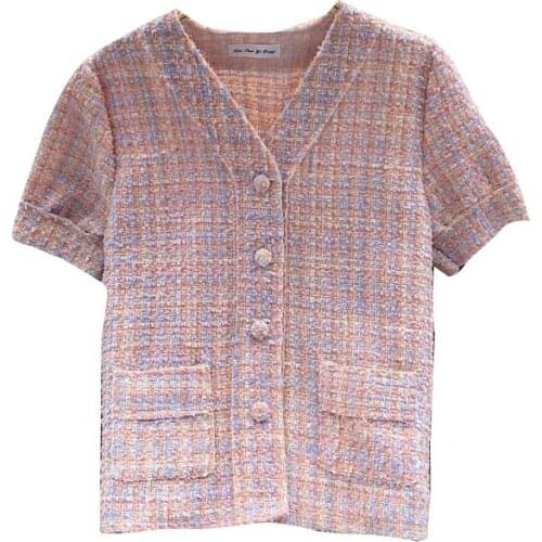 Autumn New Style Retro Tweed Cardigan Jacket Temperament V-neck Single-breasted Slim Jacket Top