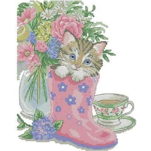Kitten in rain boots patterns Counted Cross Stitch 11CT 14CT 18CT Cross Stitch Kits Embroidery Needlework Sets