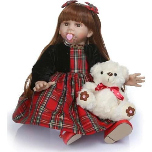 60CM High Quality Soft Silicone Reborn Toddler Girl Doll In Hoodie Dress Bebe Doll Reborn Long Hair Doll Real Baby Size