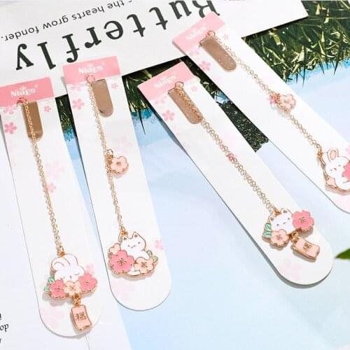 Yisuremia 1PC Kawaii Sakura Rabbit Metal Bookmark Valentines Day Creative School Office Supplies Stationery Teacher Gift