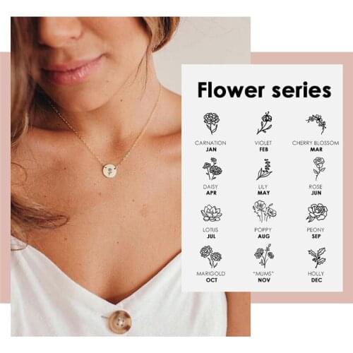 Visunion 316L Stainless Steel Necklace Engraving Female Minimalist Design Flower Pattern Necklace Rose Gold Silver Color Jewelry