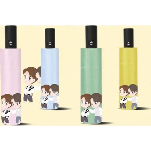 1pcs Cute Cartoon Xiao Zhan Wang Yibo Printed Sunshade Sun Rain Automatic Umbrella Cosplay Prop Decor Women Men Gift