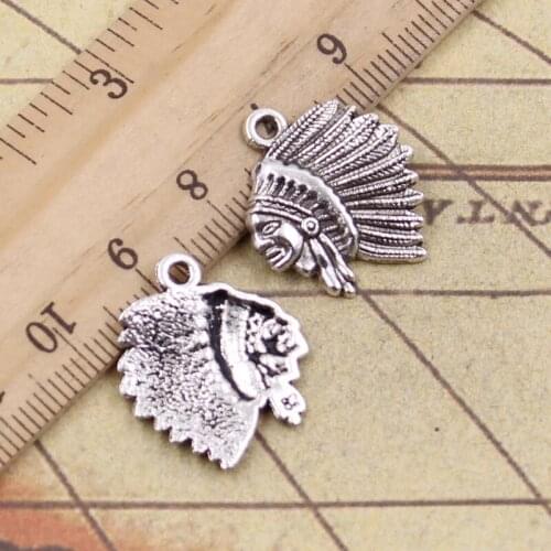 20pcs Charms Indian Chief Head 21x18mm Tibetan Bronze Silver Color Pendants Crafts Making Findings Handmade Antique DIY Jewelry