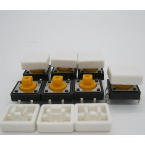 25PCS B3F-4055 Tactile Touch Push Button Switch Momentary 12*12*7.3MM tact Micro switch button +25PCS white colors Tact Cap
