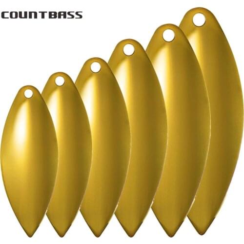 50pcs COUNTBASS Size 1-6 Gold Plated Steel Willow Spinner Blades Smooth Finish, DIY Spinner bait Fishing Lures, Tackle Craft