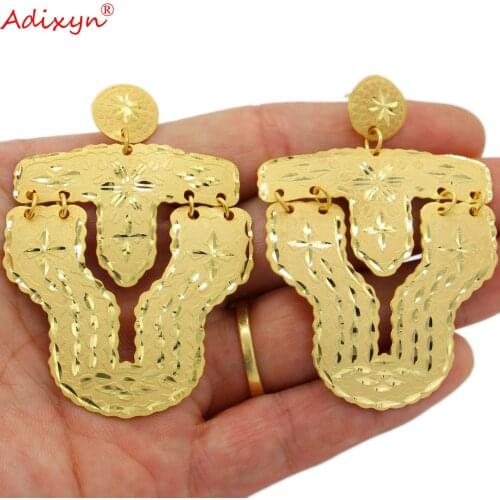 Adixyn 24k Gold Color earrings for women Dubai Jewelry Ethiopian African Bridal Wedding Vintage Gifts N01067