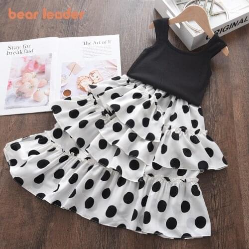Bear Leader Girls Fashion Clothing Sets Summer Kids Baby Sleeveless Vest And Polka Dot Dress Outfits 2Pcs Children Korean Suits
