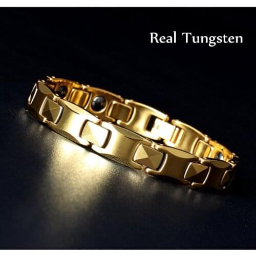10MM Gold Tungsten Carbide Bracelet High Polish Health Magnetic Link Bangle