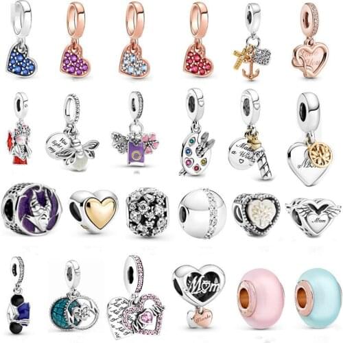 Fit Pandora Charm Bracelet 100% 925 Sterling Silver Mom Heart Pendant Woman Delicate Beads for Mothers Day Jewelry Gift