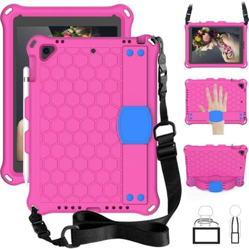 For IPad 9.7 2018 2017 Shoulder Strap Case Honeycomb Stand Handle Child Kids Rubber Cover Case For IPad 5 6 Air 1 2 Pro 9.7 #R
