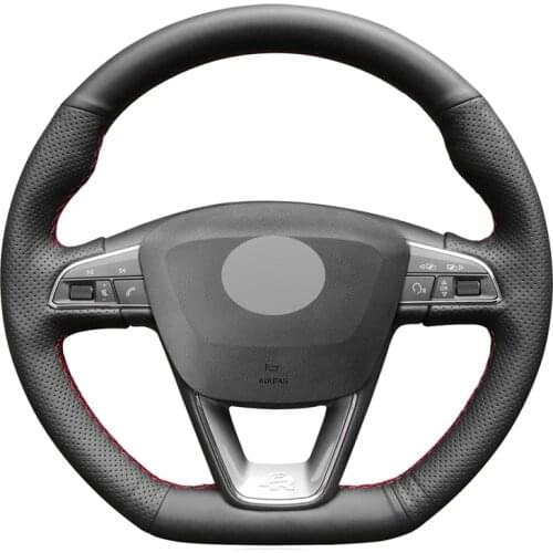 Black Artificial Leather No-slip Car Steering Wheel Cover for Seat Leon Cupra Leon ST Cupra Leon ST Cupra Ateca Cupra Ateca FR