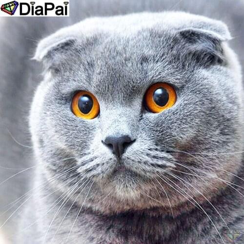DIAPAI Paint With Diamond Embroidery "Animal cat" Diamond Painting Full Square Round Picture Of Rhinestone Decor A25657