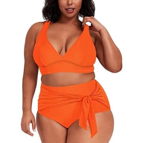 European and American New Sexy Fat Swimsuit Solid Color Split Large Size for Women Fashion Gift