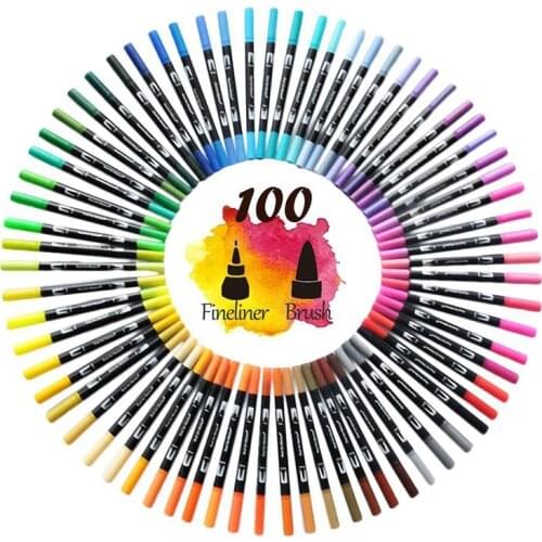 FineLiner Dual Tip Brush Art Markers Pen 12/48/72/100/120 Colors Watercolor Pens For Drawing Painting Calligraphy Art Supplies