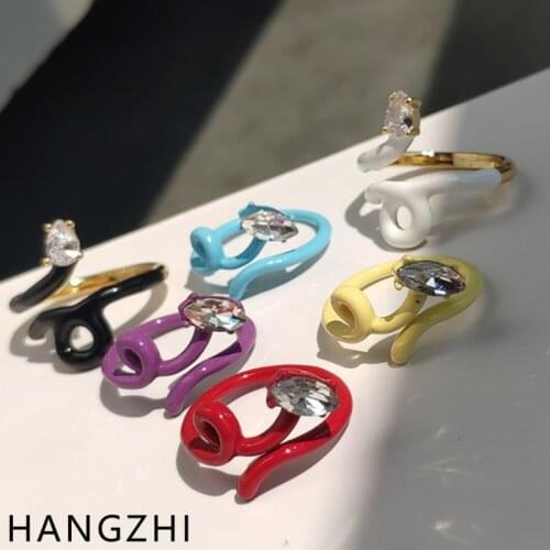 HANGZHI 2021 INES New Trendy Rhinestone Inlay Color Irregular Snake Shaped Spray Paint Open Rings for Cool Women Girls Jewelry