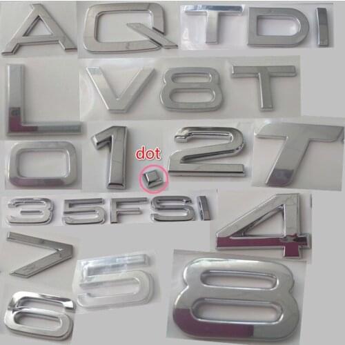 Chrome Numer Good Quality 0 1 2 3 4 5 6 7 8 And Letter A D F I L S Q T Mark For Audi A3 A5 Car Replacement Decal Trunk Badge