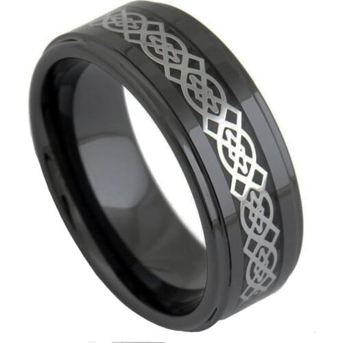 8mm Ceramic Ring Men Women High Polised Silver Color Celtic Knot Engagement Wedding Band Female Rings Comfort Fit Jewelry