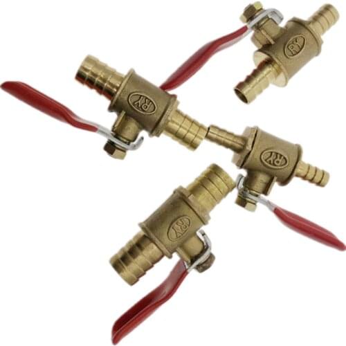 Red handle Valve 6mm-12mm Hose Barb Inline Brass Water Oil Air Gas Fuel Line Shutoff Ball Valve Pipe Fittings