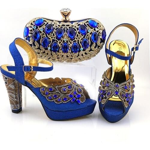 Doershow Italian matching blue shoe and bag set african wedding shoe and bag sets! SKV1-4