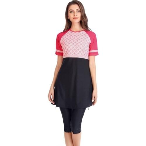 2020 Short Sleeve Plus Size Conservative Swimsuit Skirt Burkini Muslim Swimwear Women Full Swimming Suit Islamic Swim Wear