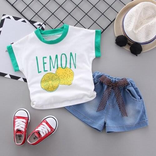 Summer Baby Girls Sports Suit Kids Boys Tracksuit Set Cotton Letter Style T-shirt+denim Shorts 2pcs Infant Newborn Outfits