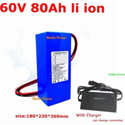 Lithium ion 60V 80AH Rechargeable bateria for 6000w scooter Electric tricycle quadricycle motorcycle vehicle + 10A Charger