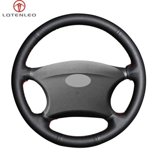 LQTENLEO Black Artificial Leather DIY Hand-stitched Car Steering Wheel Cover For Chevrolet Niva 2002-2009 Lada 2110 2011-2014