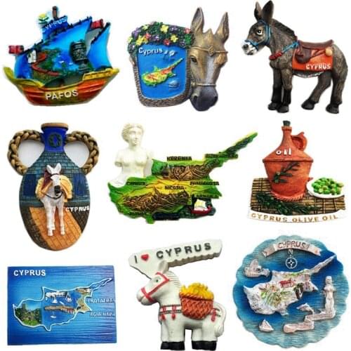 Handmade Painted Cyprus Mediterranean Map Travel Souvenirs 3D Fridge Magnets Home Decortion Refrigerator Magnetic Stickers