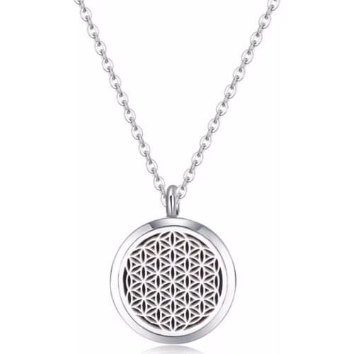 10pcs Silver Color Seed Of Life Aromatherapy Essential Oils 316L Stainless Steel Diffuser Locket Necklace