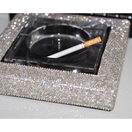 Fashion Car Ashtray Silver Cystal & Glass Pattern Auto Interior Ashtray Great Gift for Men for Home DIY