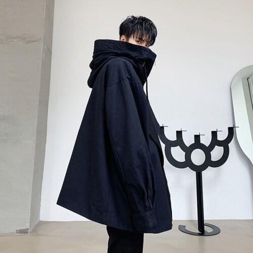 Men Fashion Big Collar Loose Casual Hooded Jacket Male Women Streetwear Hip Hop Autumn Spring Coat Outerwear