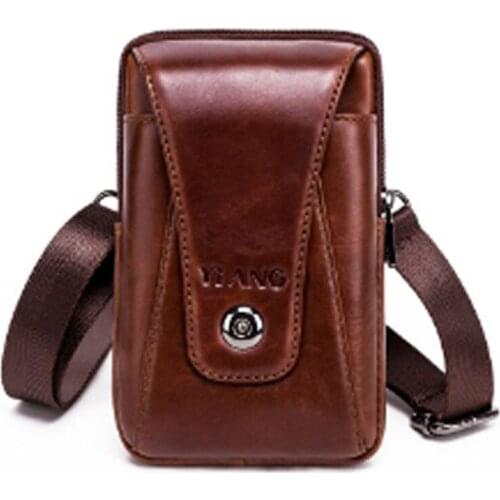 Men High Quality Genuine Leather Waist Shoulder Bags Cell Phone Case Hook Belt Fanny Bag Small Cross Body Pack wallet