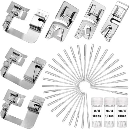 Imzay Hemming Foot Kit+Narrow Rolled Hem Machine Presser Foot+Machine Needles For Household Multi-Function Sewing Machines