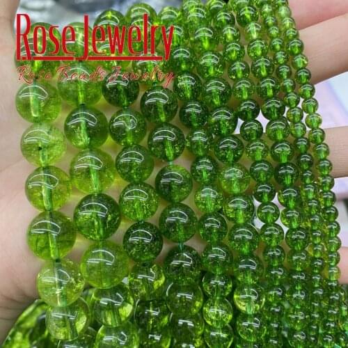 Natural Green Peridot Crystal Quartz Beads Round Loose Beads 4 6 8 10 12 MM Pick Size for Jewelry Making DIY Bracelet 15" Strand