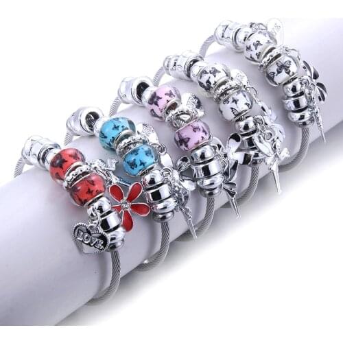 No fade color beaded pendant bracelet heart-shaped flower angel pendant charm bracelets Pan adjustable diy jewelry women gift