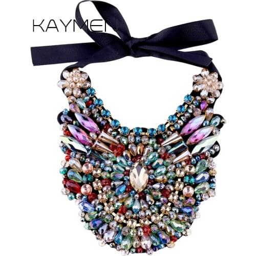 New Fashion Handmade Fabric with Crystals Torques Necklace Pendant for Women Party Jewelry Statement Chokers Necklace Bijou 1519