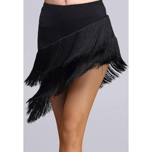 2019 New Adult Lady black latin dance skirt women tassel ballroom skirt