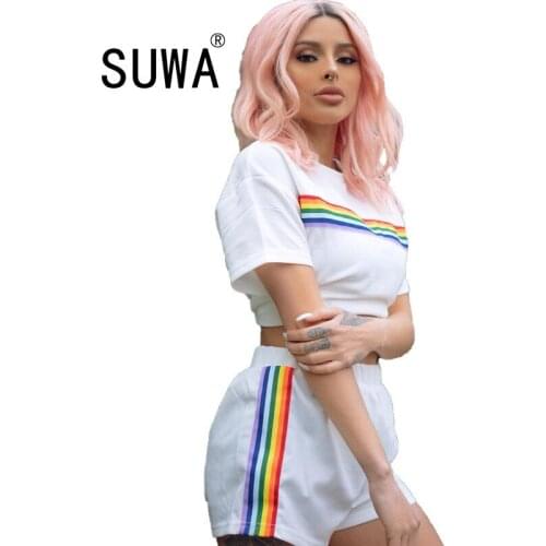 Wholesale Loungewear Women Two Piece Sets Summer Striped Short Sleeve T-Shirt Tops Biker Shorts Tracksuit Vintage Streetwear