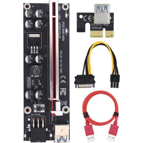 VER009S Plus PCI-E Riser Card PCI Express 1X to 16X USB 3.0 Cable SATA to 6Pin Connector for Graphics Video Card Mining