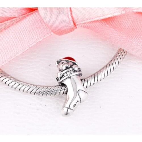 Fits For Pandora Braclets Christmas Stocking Charms with Red Enamel 100% 925 Sterling Silver Beads Free Shipping
